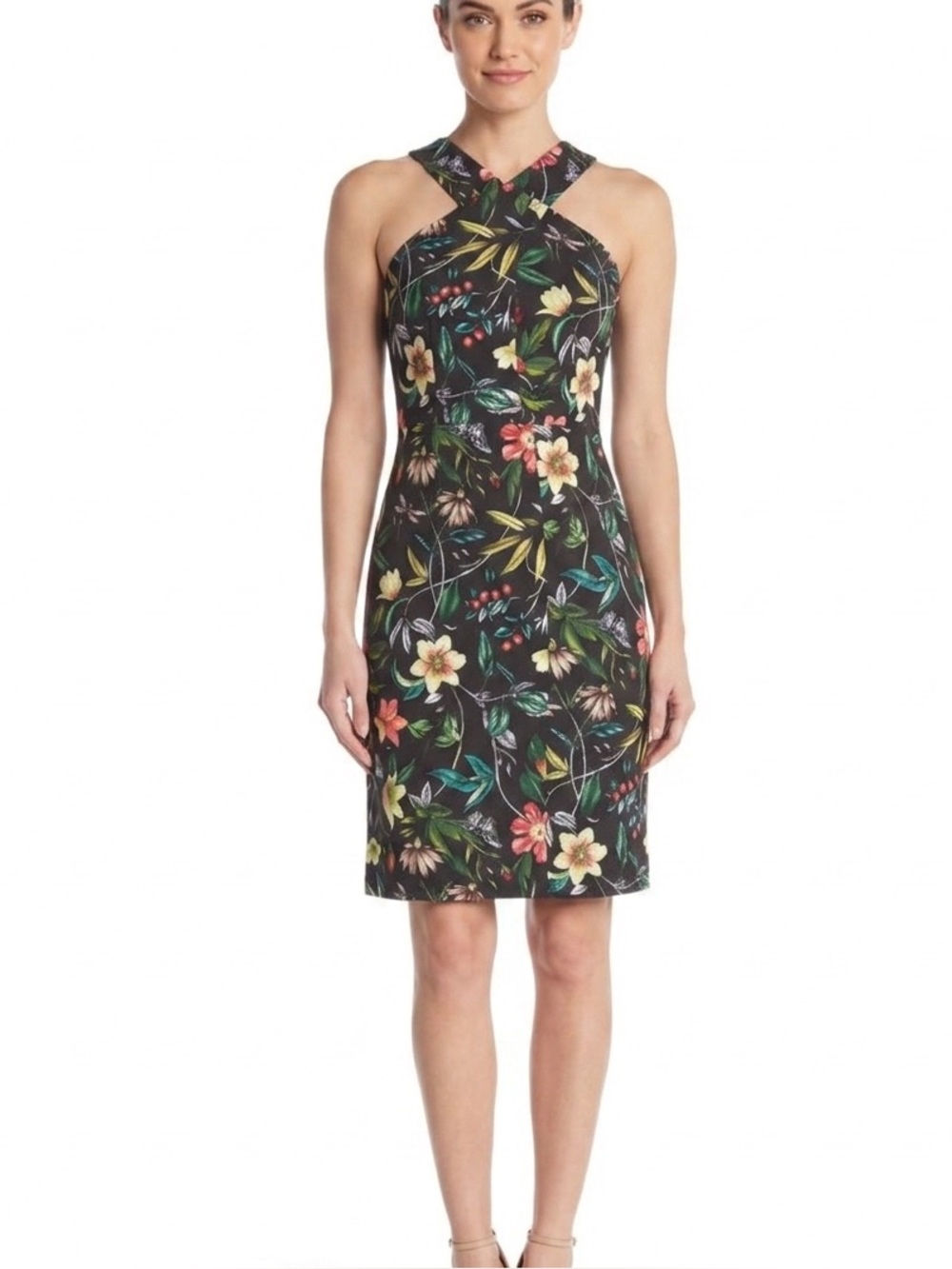 Sam Edelman Black One-Shoulder Floral Sheath Dress